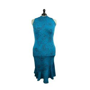 Floral Patterned Sleeveless Halter Dress With Mermaid Hem